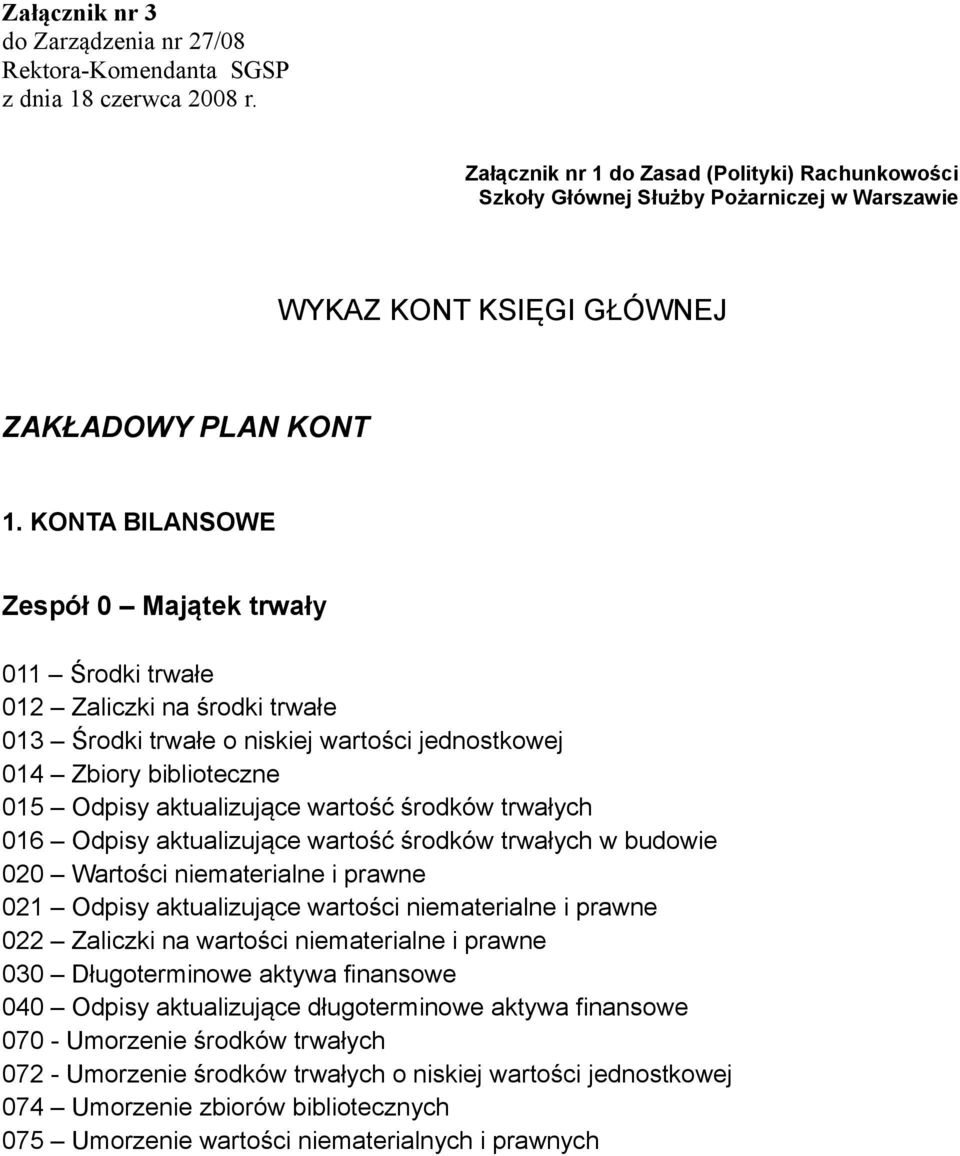 KONTA BILANSOWE Zespół 0 Majątek trwały 011 Środki trwałe 012 Zaliczki na środki trwałe 013 Środki trwałe o niskiej wartości jednostkowej 014 Zbiory biblioteczne 015 Odpisy aktualizujące wartość