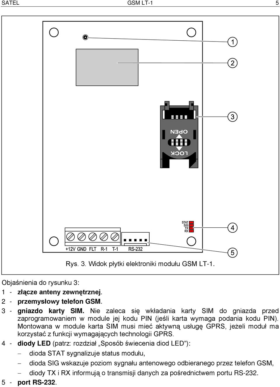 Montowana w module karta SIM musi mieć aktywną usługę GPRS, jeżeli moduł ma korzystać z funkcji wymagających technologii GPRS.