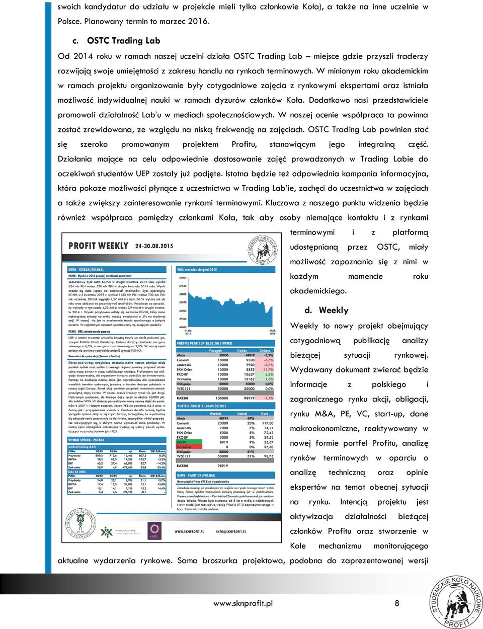 OSTC Trading Lab Od 2014 roku w ramach naszej uczelni działa OSTC Trading Lab miejsce gdzie przyszli traderzy rozwijają swoje umiejętności z zakresu handlu na rynkach terminowych.