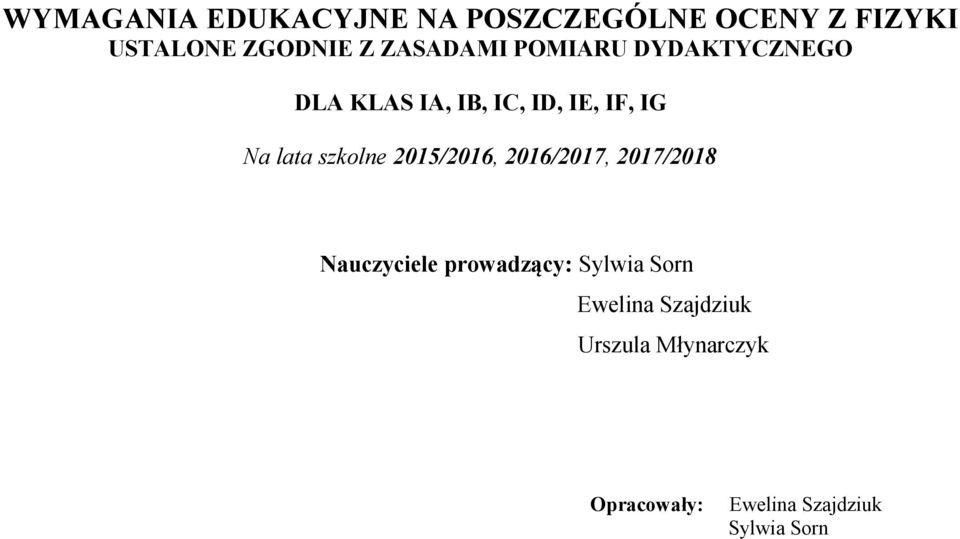 szkolne 2015/2016, 2016/2017, 2017/2018 Nauczyciele prowadzący: Sylwia