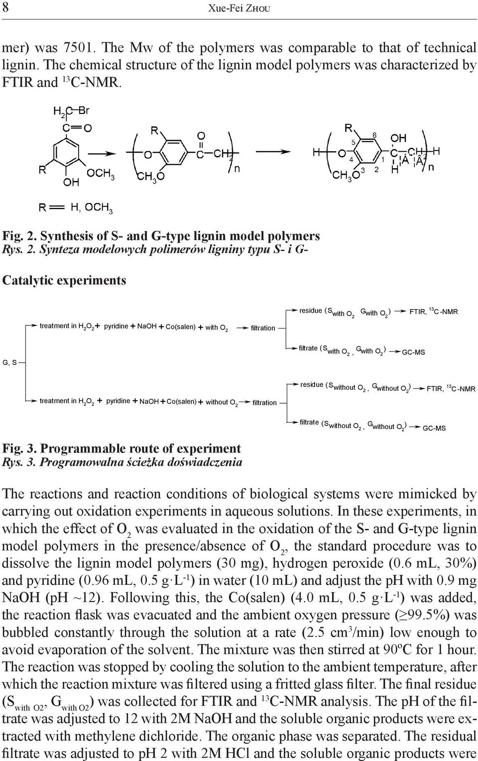 Synteza modelowych polimerów ligniny typu S- i G- Catalytic experiments + + + treatment in H 2 O 2 pyridine NaOH Co(salen) + with O 2 filtration residue ( S with O 2 Gwith O ) 2 FTIR, 13 C -NMR G, S