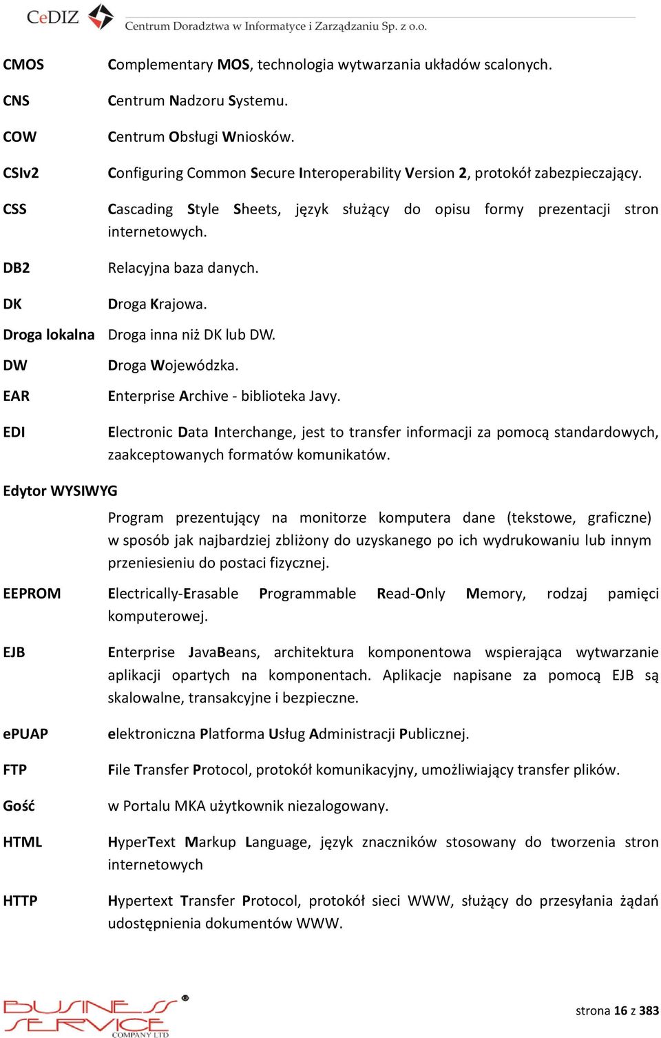 Droga Krajowa. Droga lokalna Droga inna niż DK lub DW. DW EAR EDI Droga Wojewódzka. Enterprise Archive - biblioteka Javy.