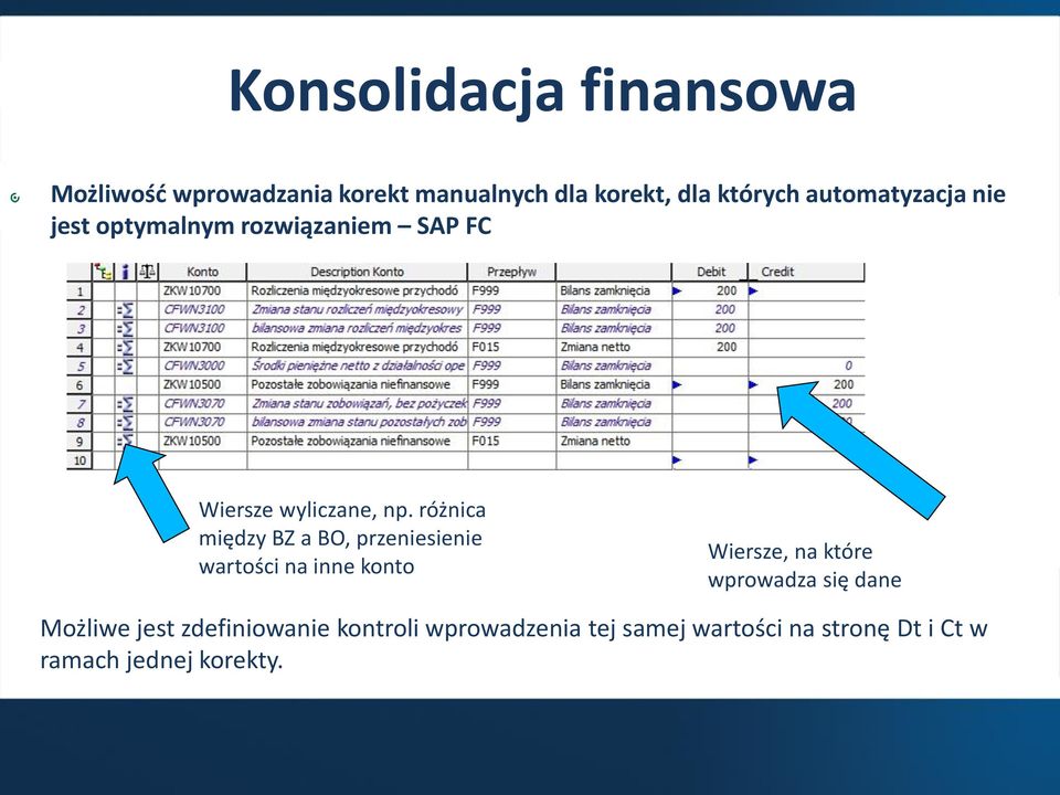 różnica między BZ a BO, przeniesienie wartości na inne konto Wiersze, na które wprowadza się