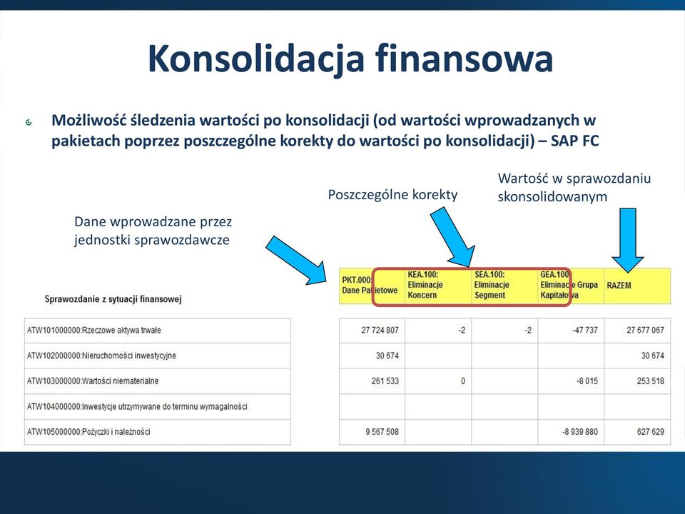 do wartości po konsolidacji) SAP FC Dane wprowadzane przez jednostki