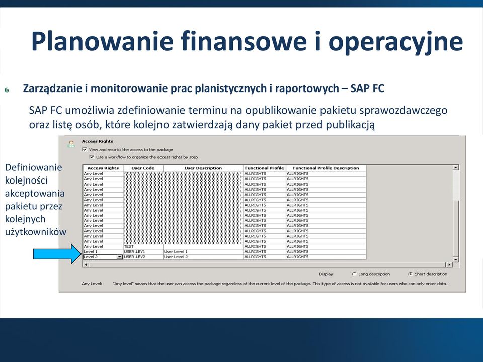 pakietu sprawozdawczego oraz listę osób, które kolejno zatwierdzają dany pakiet