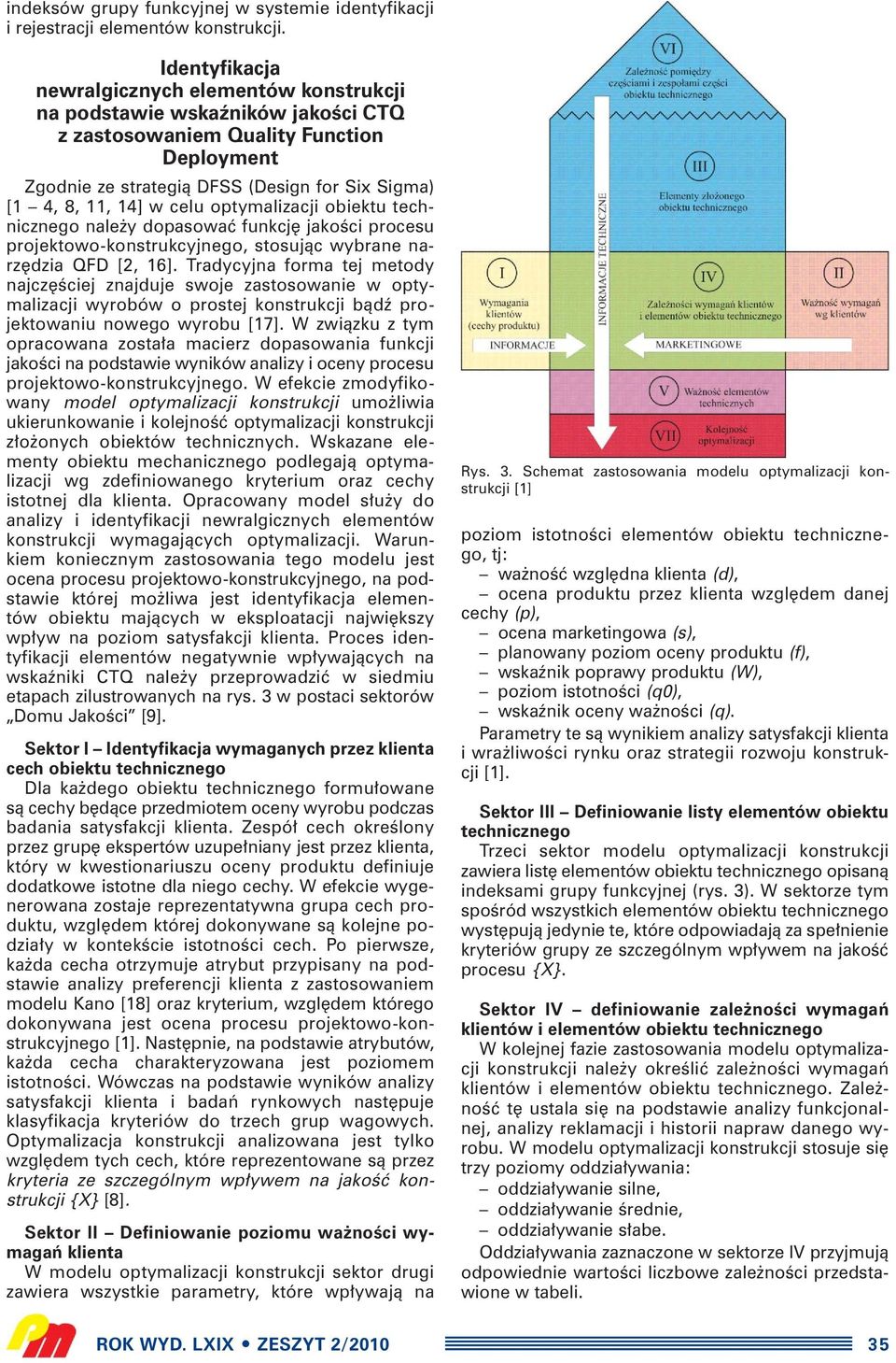 celu optymalizacji obiektu technicznego nale y dopasowaç funkcj jakoêci procesu projektowo-konstrukcyjnego, stosujàc wybrane narz dzia QFD [2, 16].