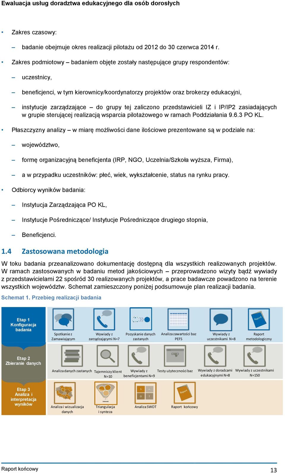 tej zaliczono przedstawicieli IZ i IP/IP2 zasiadających w grupie sterującej realizacją wsparcia pilotażowego w ramach Poddziałania 9.6.3 PO KL.