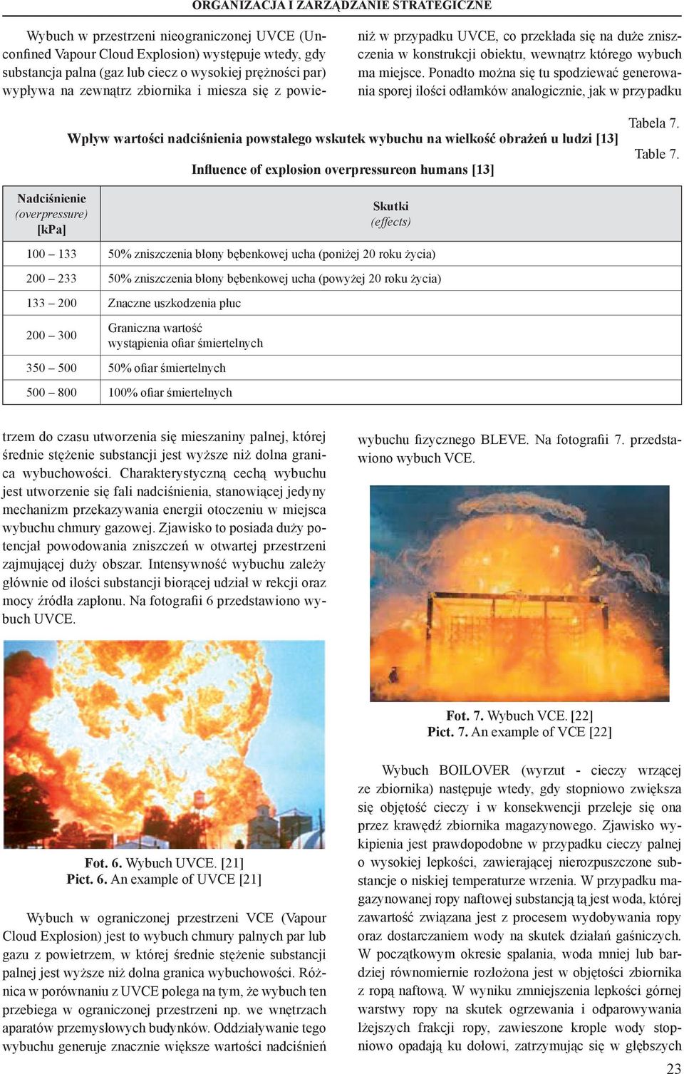 explosion overpressureon humans [13] Tabela 7. Table 7.