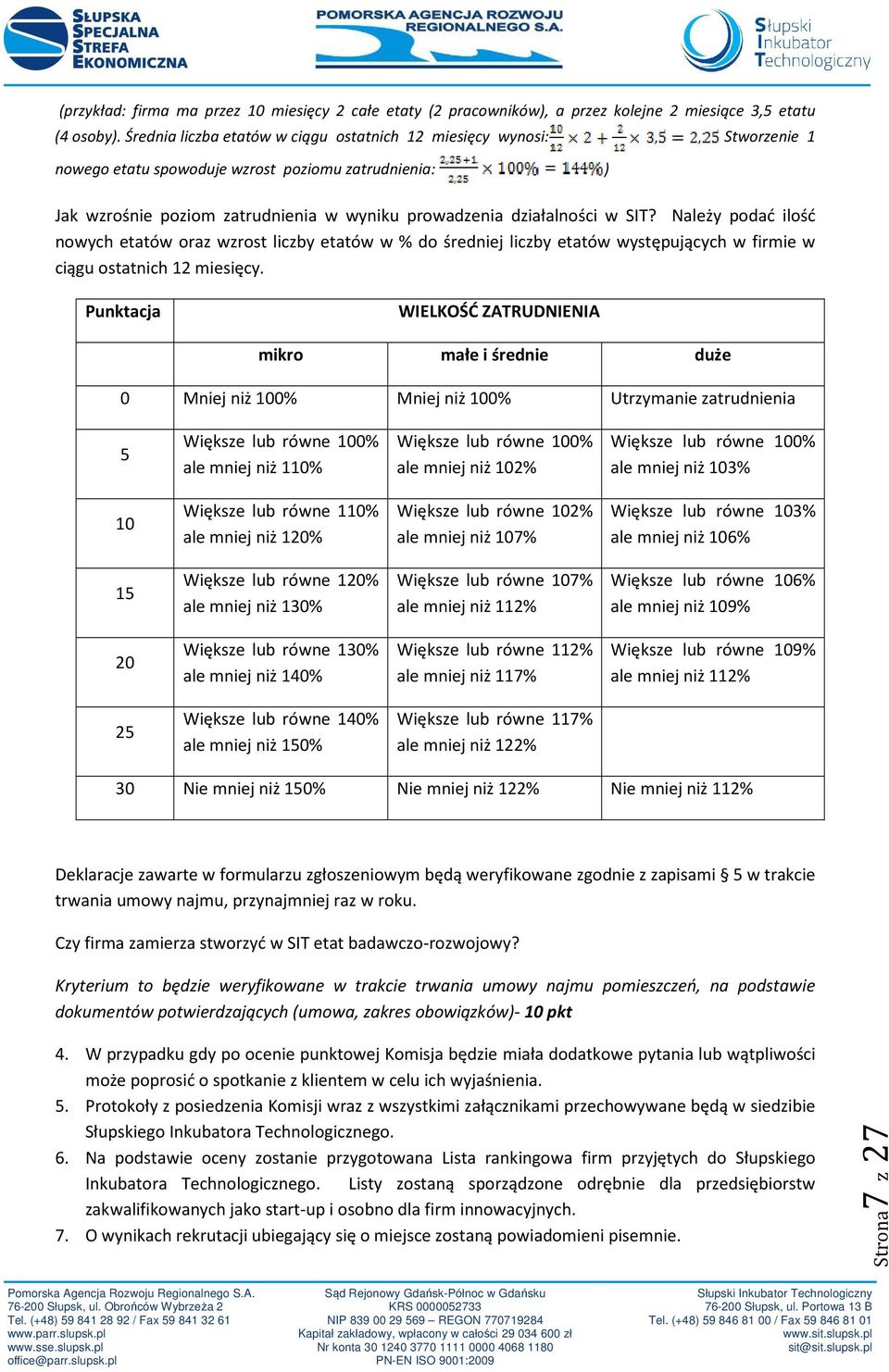 Należy podać ilość nowych etatów oraz wzrost liczby etatów w % do średniej liczby etatów występujących w firmie w ciągu ostatnich 12 miesięcy.