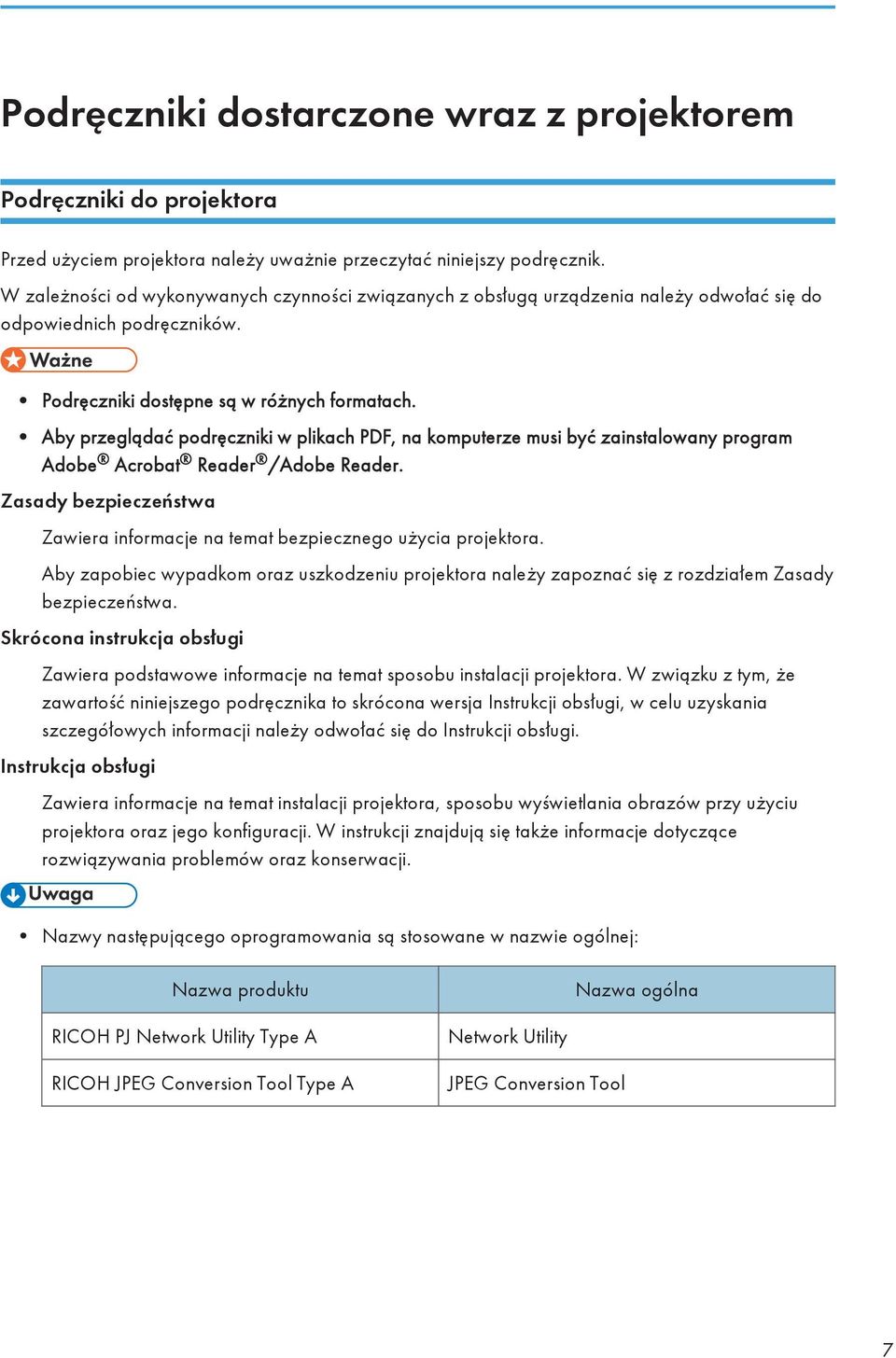 Aby przeglądać podręczniki w plikach PDF, na komputerze musi być zainstalowany program Adobe Acrobat Reader /Adobe Reader.