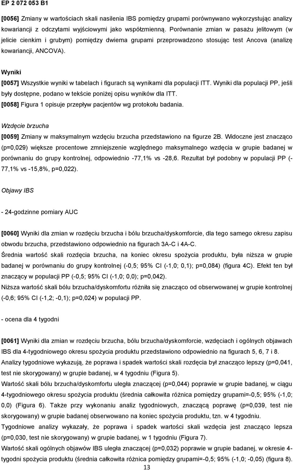 Wyniki [0057] Wszystkie wyniki w tabelach i figurach są wynikami dla populacji ITT. Wyniki dla populacji PP, jeśli były dostępne, podano w tekście poniżej opisu wyników dla ITT.