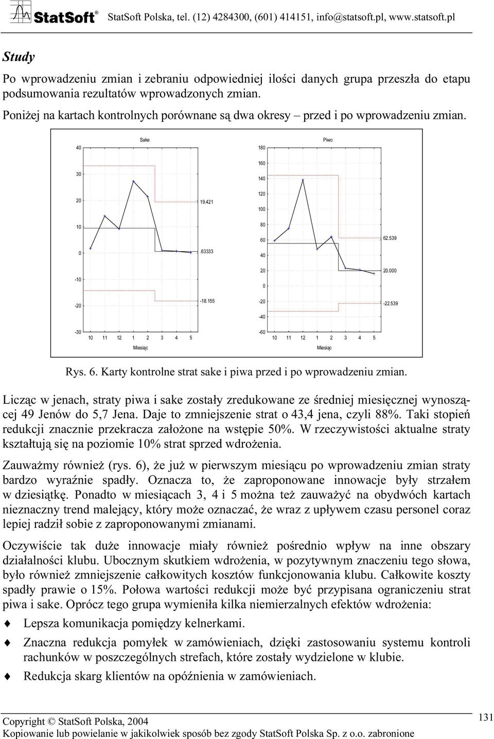 539-40 -30 10 11 12 1 2 3 4 5-60 10 11 12 1 2 3 4 5 Miesiąc Miesiąc Rys. 6. Karty kontrolne strat sake i piwa przed i po wprowadzeniu zmian.