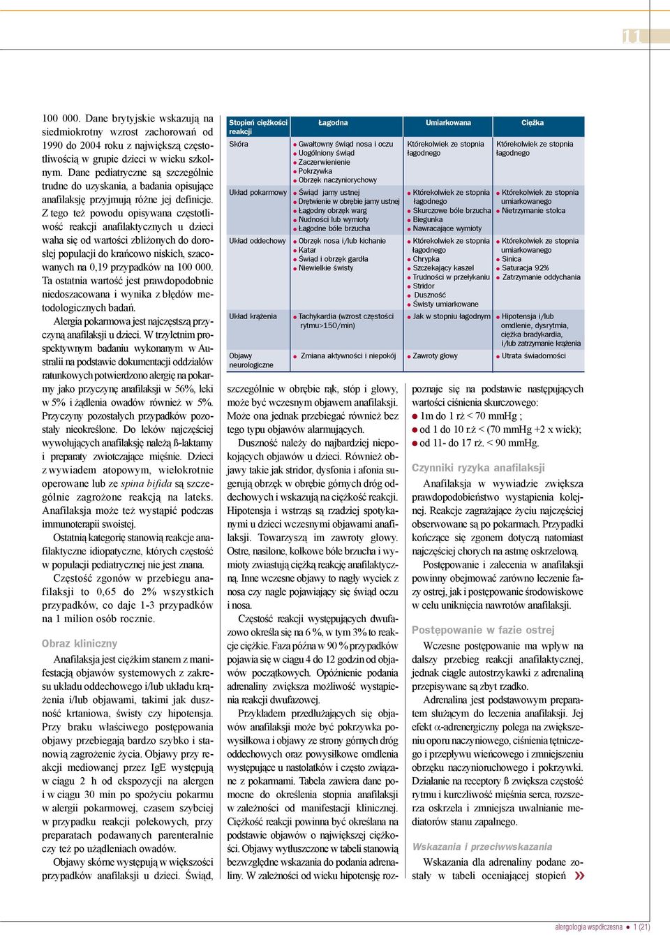 Z tego te powodu opisywana czêstotliwoœæ reakcji anafilaktycznych u dzieci waha siê od wartoœci zbli onych do doros³ej populacji do krañcowo niskich, szacowanych na 0,19 przypadków na 100 000.