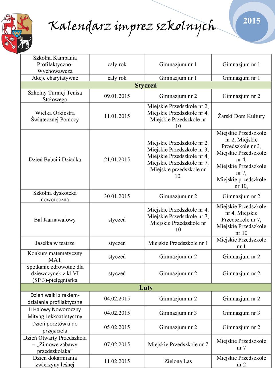 01. Gimnazjum Gimnazjum styczeń nr 4,, nr Jasełka w teatrze styczeń Konkurs matematyczny MAT Spotkanie zdrowotne dla dziewczynek z kl.