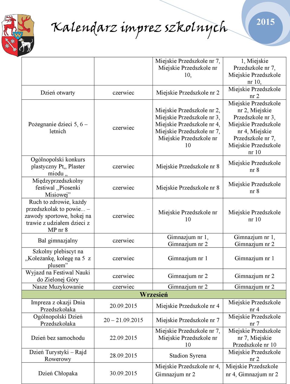 .. zawody sportowe, hokej na trawie z udziałem dzieci z MP Bal gimnazjalny Szkolny plebiscyt na Koleżankę, kolegę na 5 z plusem Wyjazd na Festiwal Nauki do Zielonej Góry czerwiec, nr 3, nr 4,, nr