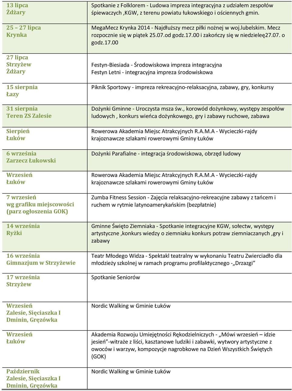 powiatu łukowskiego i ościennych gmin. MegaMecz Krynka 2014 - Najdłuższy mecz piłki nożnej w woj.lubelskim. Mecz rozpocznie się w piątek 25.07.od godz.17.00 i zakończy się w niedzieleę27.07. o godz.