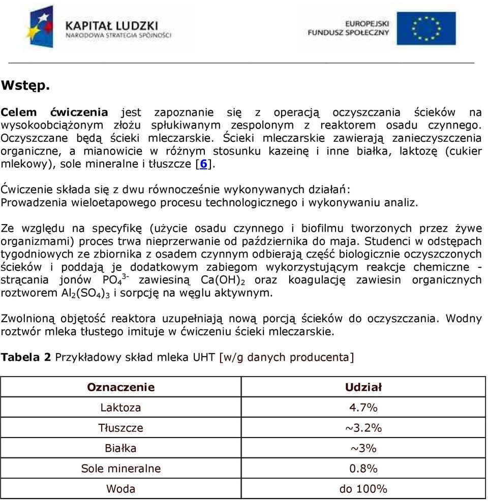 Ćwiczenie składa się z dwu równocześnie wykonywanych działań: Prowadzenia wieloetapowego procesu technologicznego i wykonywaniu analiz.