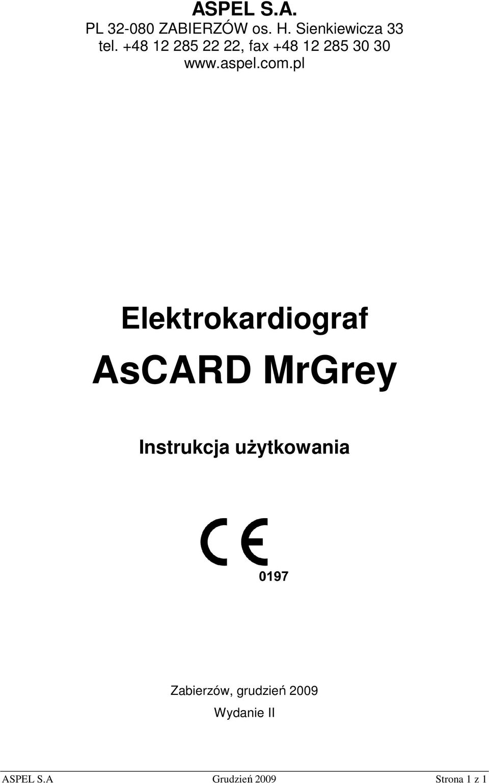 pl Elektrokardiograf AsCARD MrGrey Instrukcja uŝytkowania