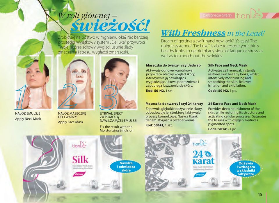 Kod: 50142, 1 szt. Silk Face and Neck Mask Activates cell renewal, instantly restores skin healthy looks, whilst intensively moisturizing and smoothing the skin. Relieves irritation and exfoliation.
