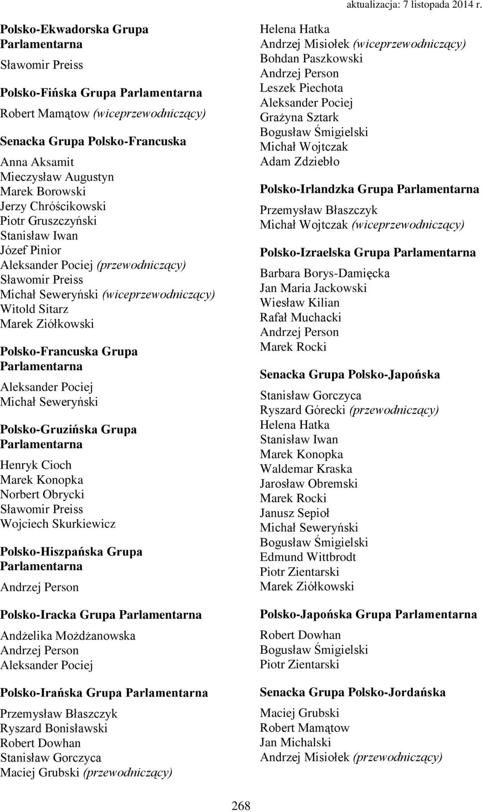 Andrzej Misiołek Michał Wojtczak Adam Zdziebło Polsko-Irlandzka Grupa Michał Wojtczak Polsko-Izraelska Grupa Barbara Borys-Damięcka Rafał Muchacki Senacka Grupa