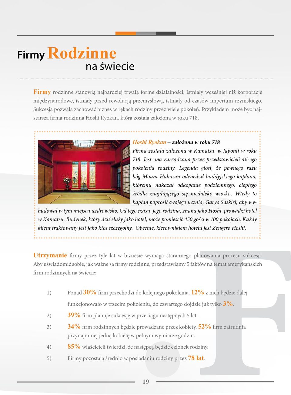 Przykładem może być najstarsza firma rodzinna Hoshi Ryokan, która została założona w roku 718.... Hoshi Ryokan założona w roku 718... Firma została założona w Kamatsu, w Japonii w roku 718.