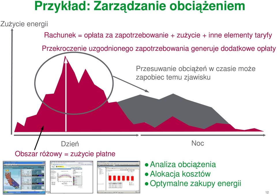 Przesuwanie obciążeń w czasie może zapobiec temu zjawisku Dzień Obszar różowy = zużycie płatne