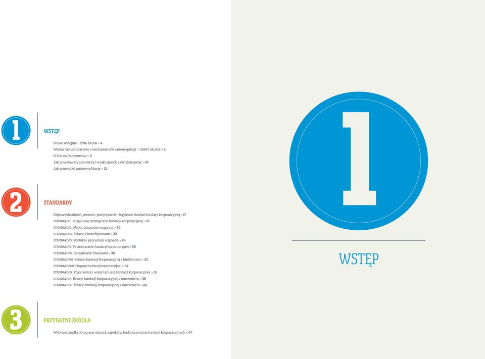 standard ii: Wybór obszarów wsparcia > 20 standard iii: Relacje z beneficjentami > 22 standard iv: Polityka i procedury wsparcia > 24 standard v: Finansowanie fundacji korporacyjnej > 28 standard vi: