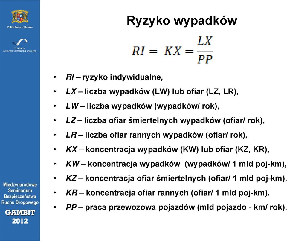 wypadków (KW) lub ofiar (KZ, KR), KW koncentracja wypadków (wypadków/ 1 mld poj-km), KZ koncentracja ofiar śmiertelnych