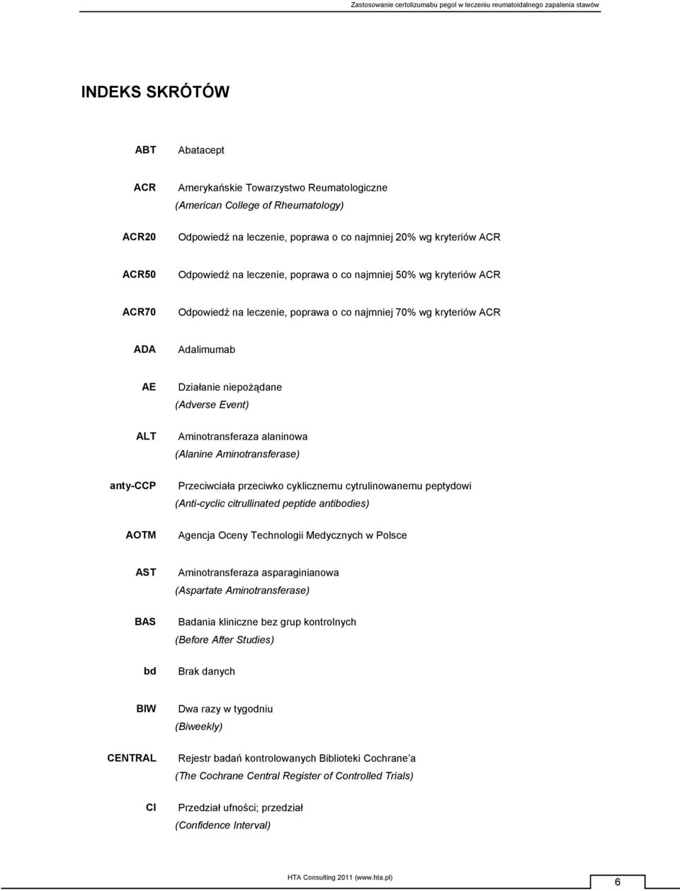 Aminotransferaza alaninowa (Alanine Aminotransferase) anty-ccp Przeciwciała przeciwko cyklicznemu cytrulinowanemu peptydowi (Anti-cyclic citrullinated peptide antibodies) AOTM Agencja Oceny