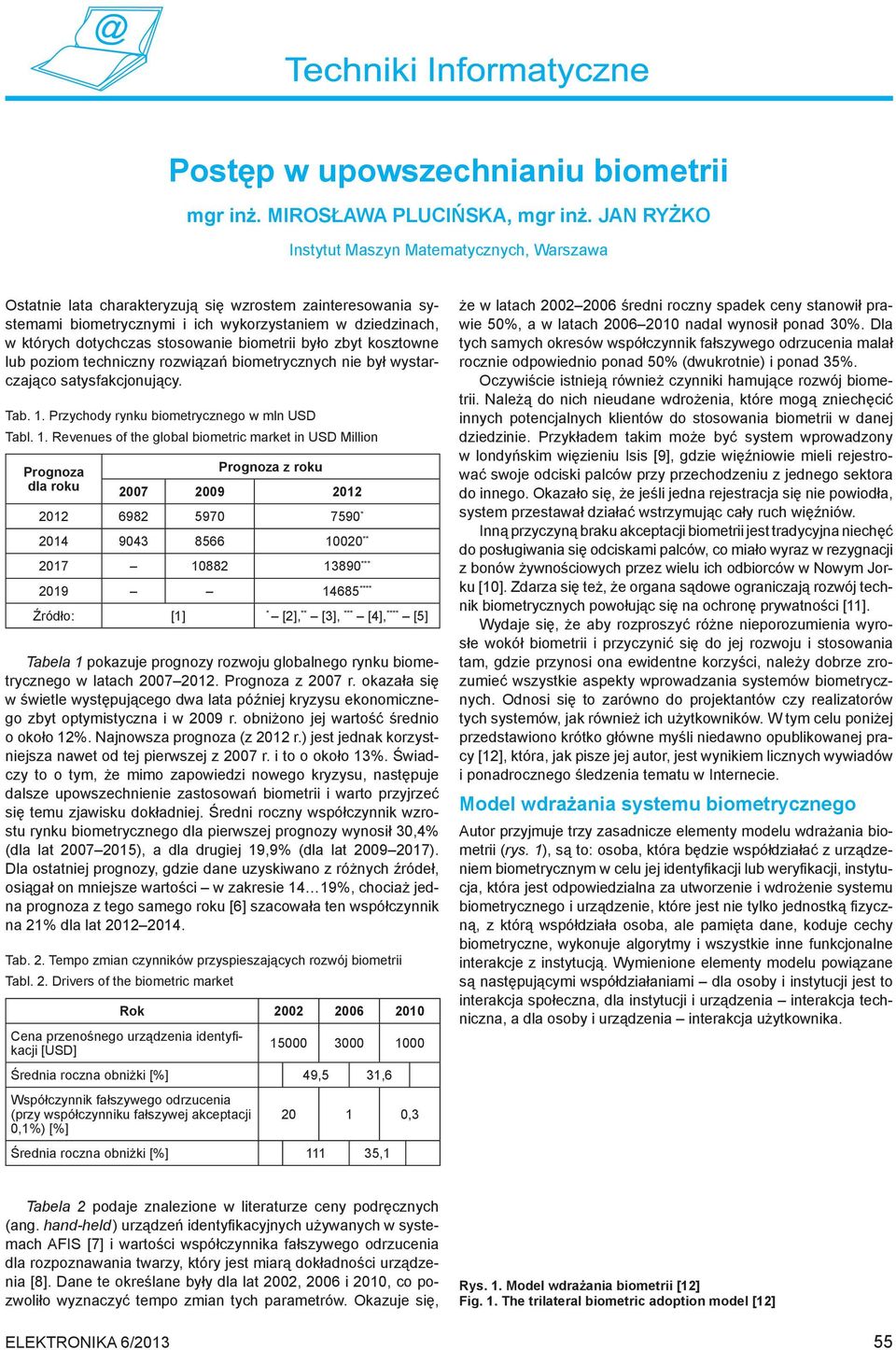 stosowanie biometrii było zbyt kosztowne lub poziom techniczny rozwiązań biometrycznych nie był wystarczająco satysfakcjonujący. Tab. 1.