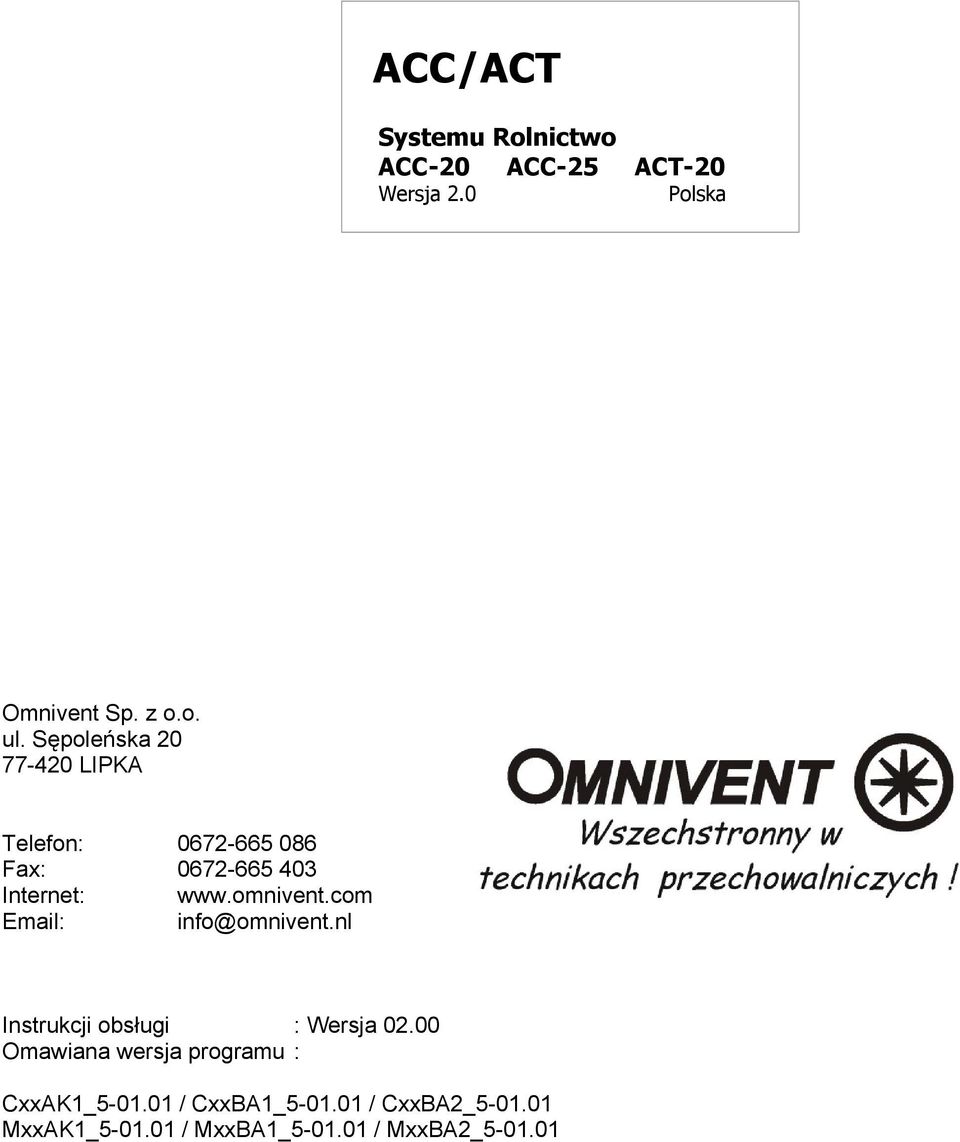 com Email: info@omnivent.nl Instrukcji obsługi : Wersja 02.