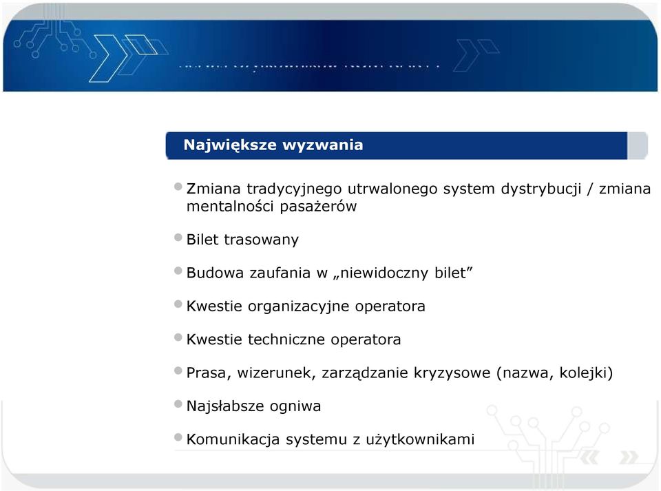 organizacyjne operatora Kwestie techniczne operatora Prasa, wizerunek,