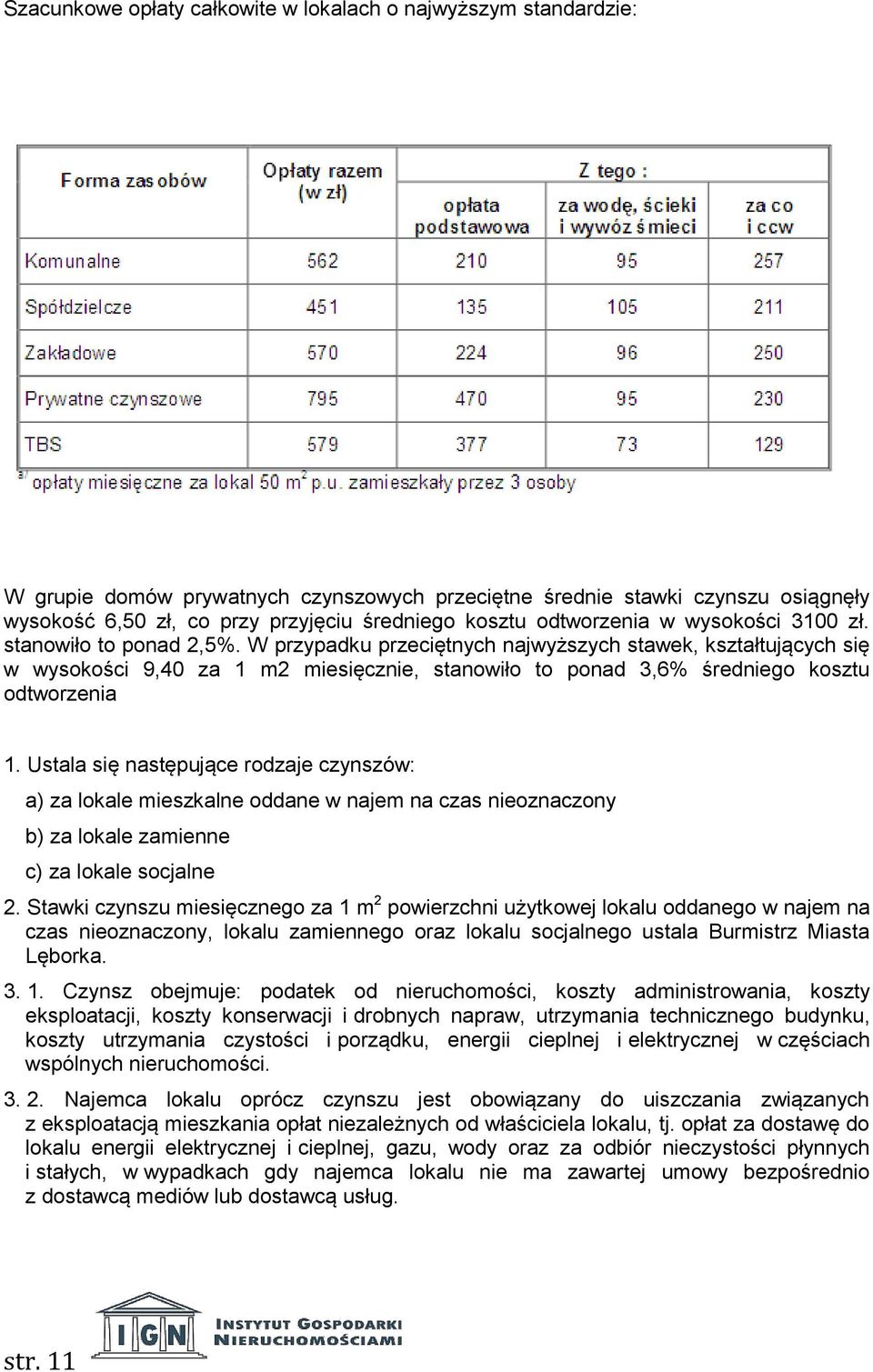 W przypadku przeciętnych najwyższych stawek, kształtujących się w wysokości 9,40 za 1 m2 miesięcznie, stanowiło to ponad 3,6% średniego kosztu odtworzenia 1.