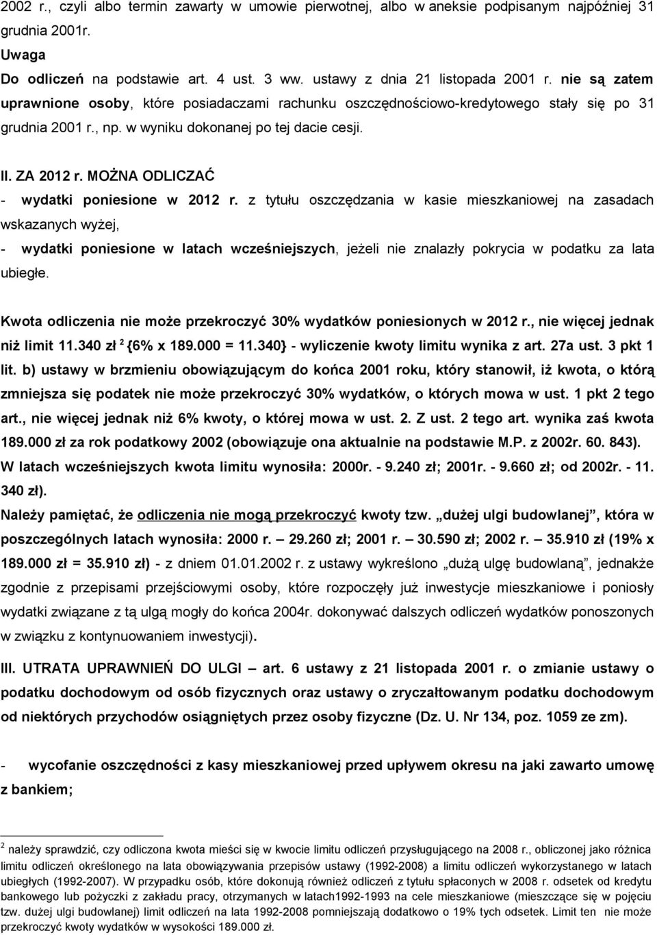 MOŻNA ODLICZAĆ - wydatki poniesione w 2012 r.
