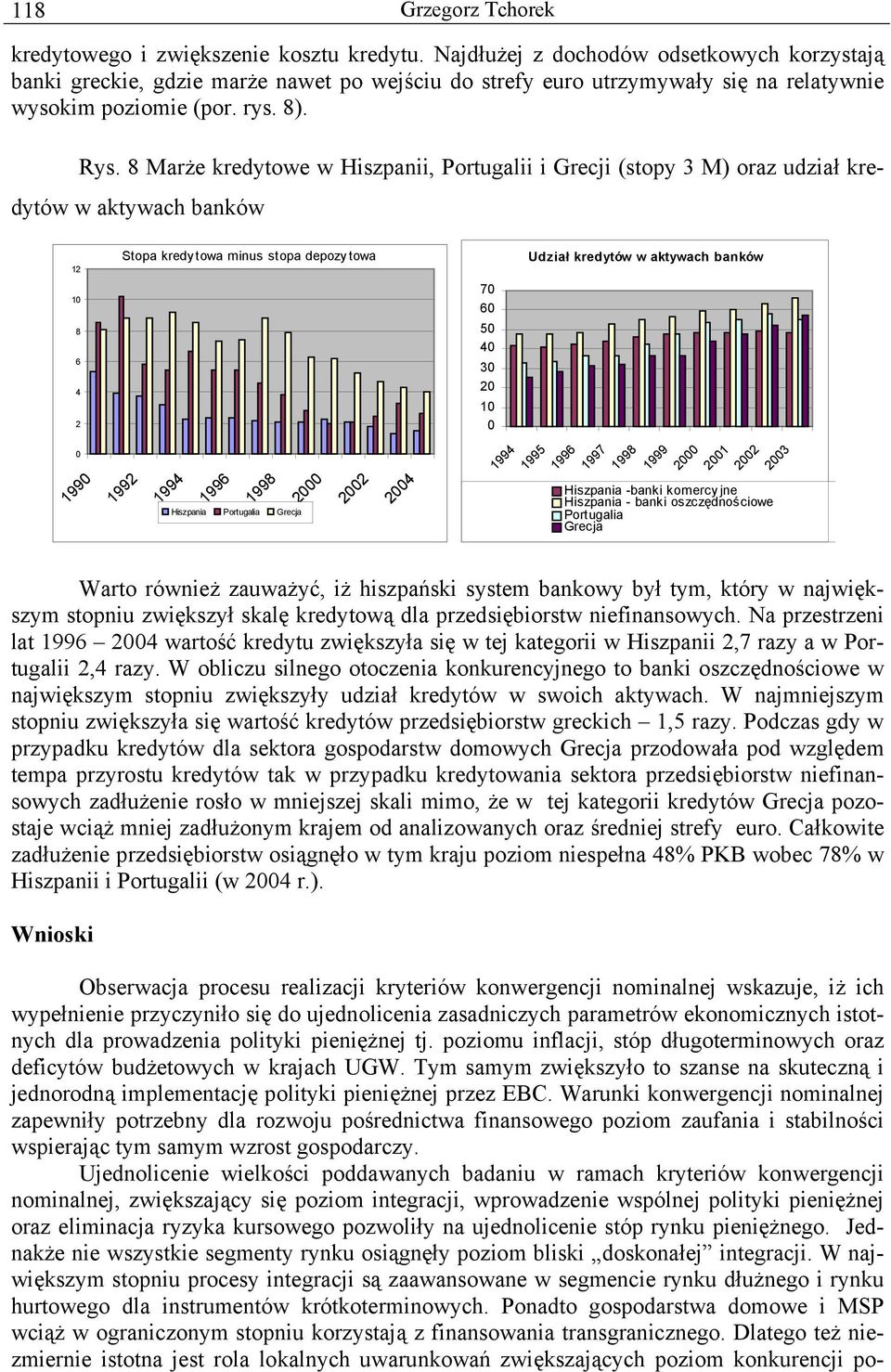 8 Marże kredytowe w Hiszpanii, Portugalii i Grecji (stopy 3 M) oraz udział kredytów w aktywach banków 12 1 8 6 4 2 Stopa kredy towa minus stopa depozy towa 199 1992 2 22 24 Hiszpania Portugalia
