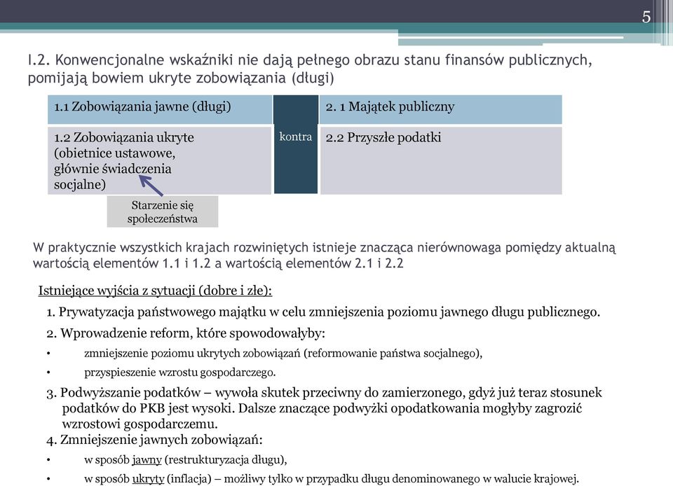 2 Przyszłe podatki W praktycznie wszystkich krajach rozwiniętych istnieje znacząca nierównowaga pomiędzy aktualną wartością elementów 1.1 i 1.2 a wartością elementów 2.1 i 2.