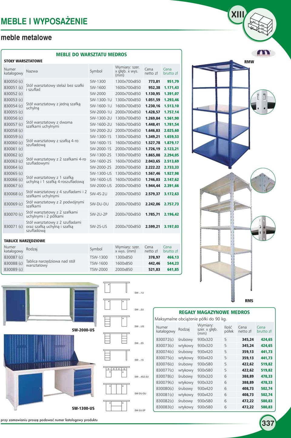 130,95 1.391,07 830053 (c) SW-1300-1U 1300x700x850 1.051,59 1.293,46 830054 (c) Stół warsztatowy z jedną szafką uchylną SW-1600-1U 1600x700x850 1.230,16 1.513,10 830055 (c) SW-2000-1U 2000x700x850 1.