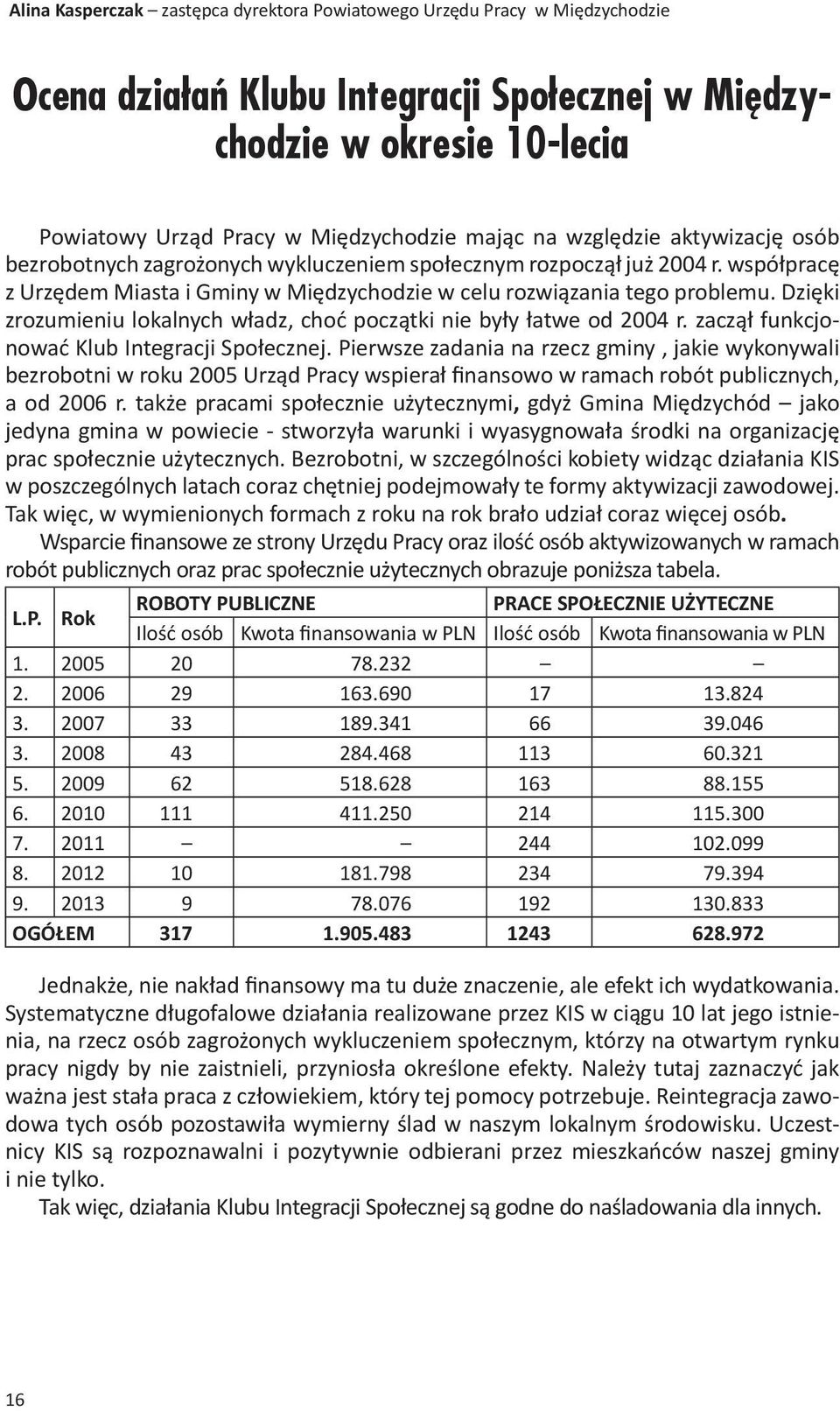 Dzięki zrozumieniu lokalnych władz, choć początki nie były łatwe od 2004 r. zaczął funkcjonować Klub Integracji Społecznej.