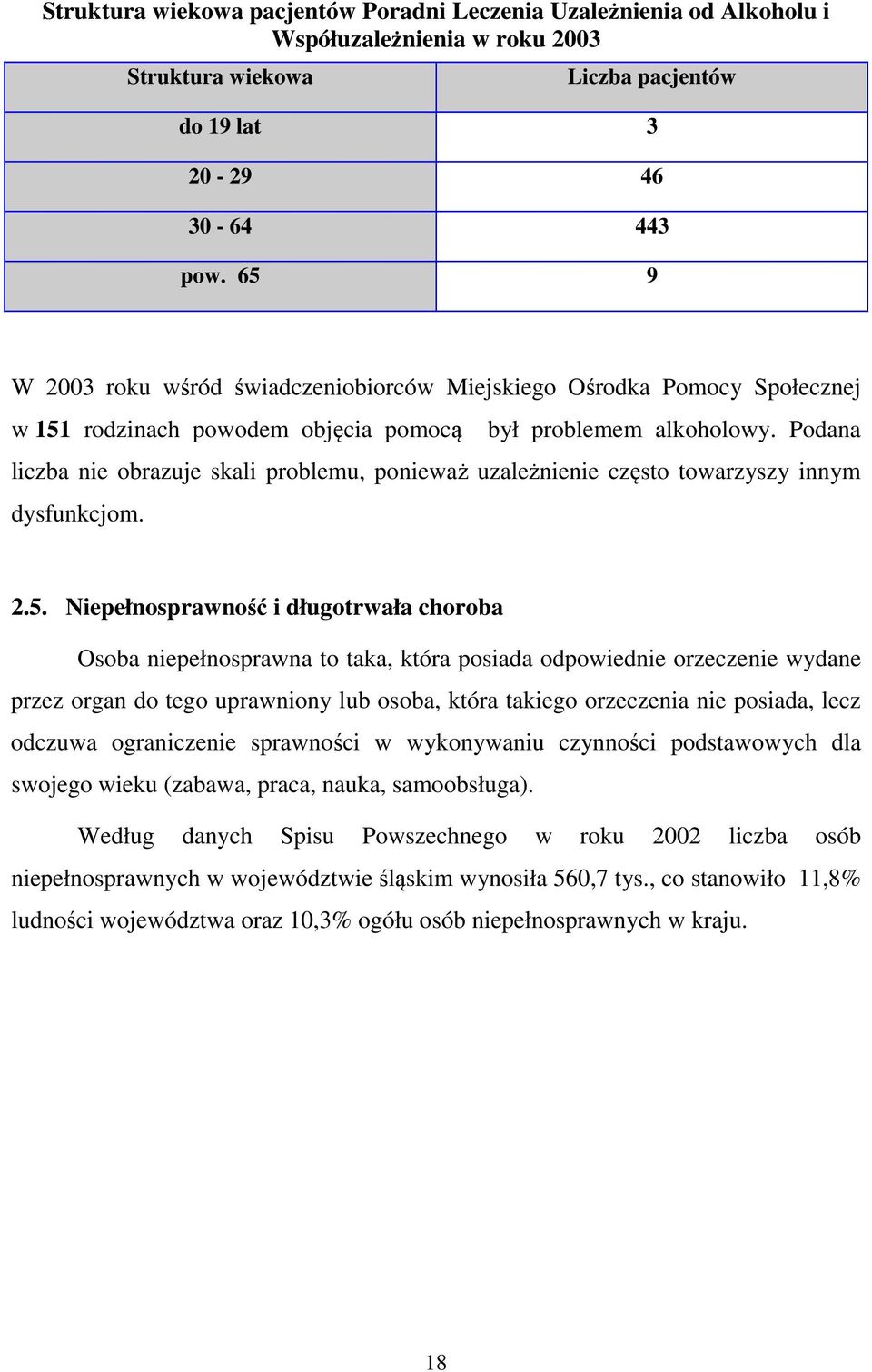 Podana liczba nie obrazuje skali problemu, ponieważ uzależnienie często towarzyszy innym dysfunkcjom. 2.5.