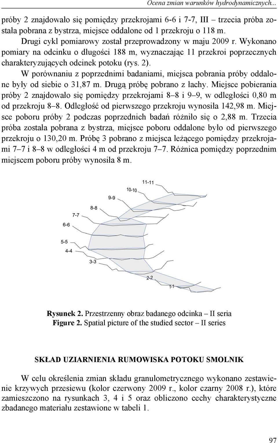 W porównaniu z poprzednimi badaniami, miejsca pobrania próby oddalone były od siebie o 31,87 m. Drugą próbę pobrano z łachy.