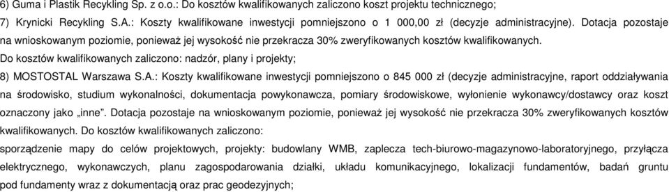 Dotacja pozostaje na wnioskowanym poziomie, ponieważ jej wysokość nie przekracza 30% zweryfikowanych kosztów kwalifikowanych.