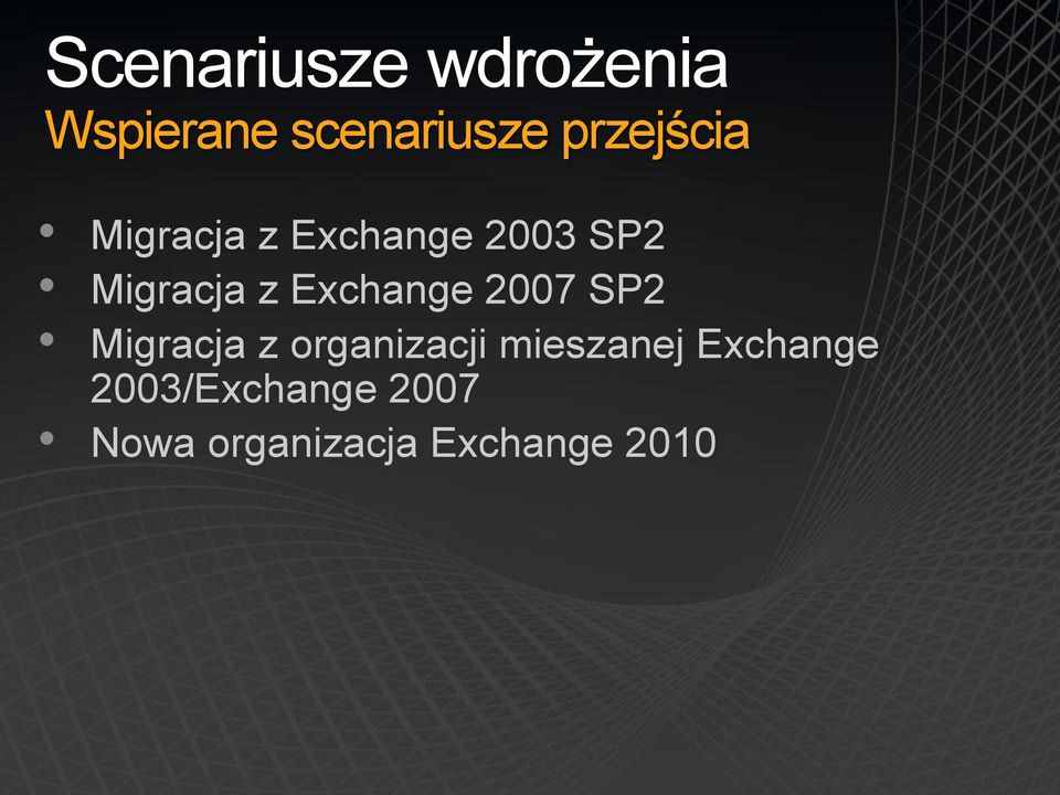 SP2 Migracja z organizacji mieszanej Exchange