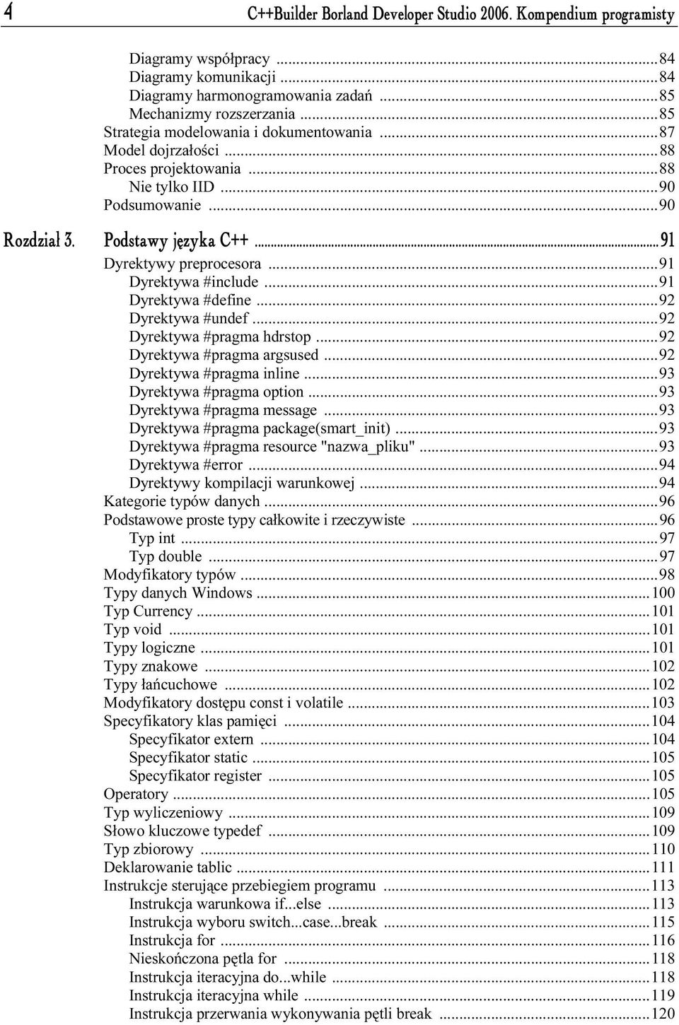 ..91 Dyrektywa #include...91 Dyrektywa #define...92 Dyrektywa #undef...92 Dyrektywa #pragma hdrstop...92 Dyrektywa #pragma argsused...92 Dyrektywa #pragma inline...93 Dyrektywa #pragma option.