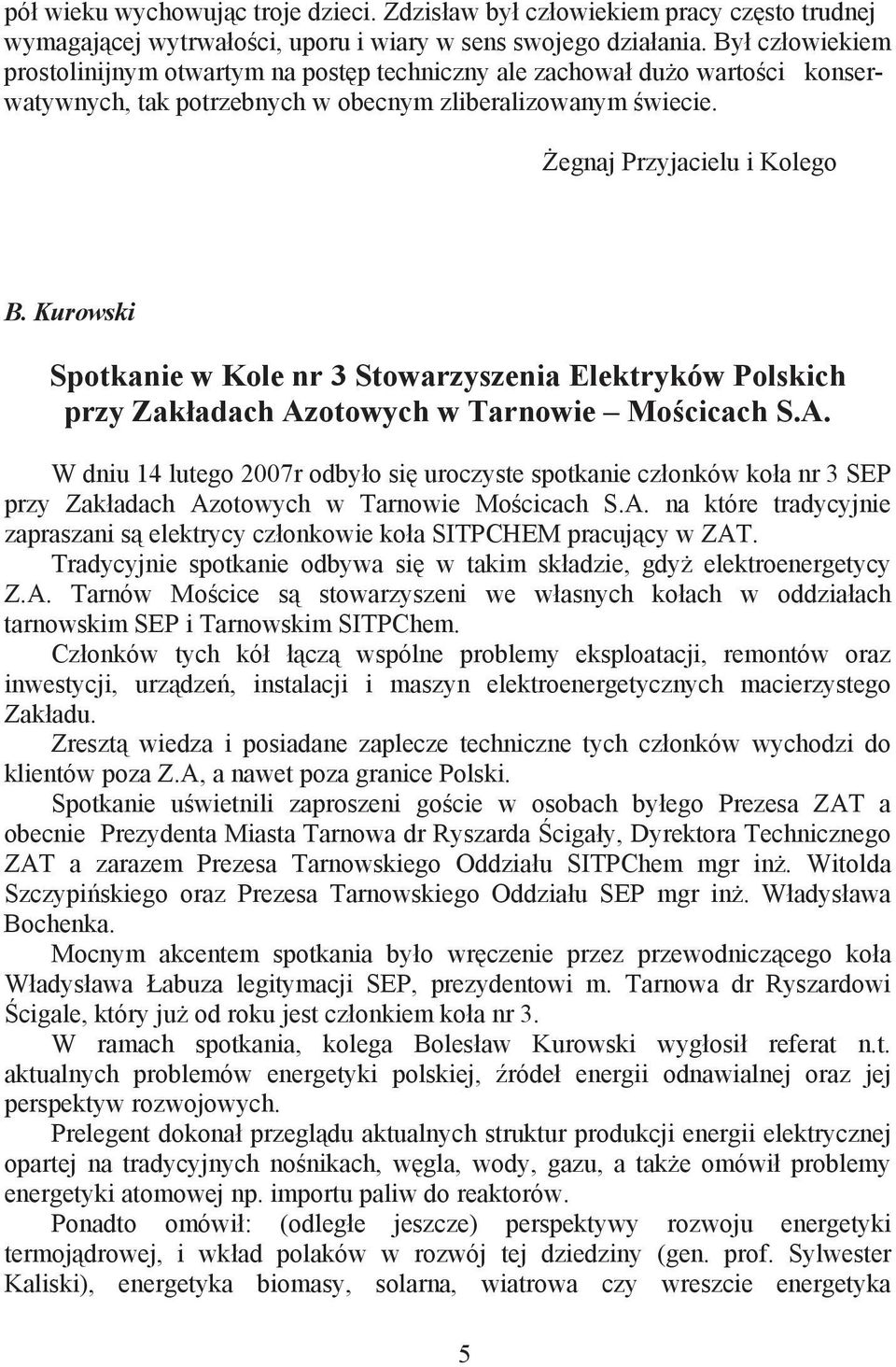 Kurowski Spotkanie w Kole nr 3 Stowarzyszenia Elektryków Polskich przy Zakadach Az