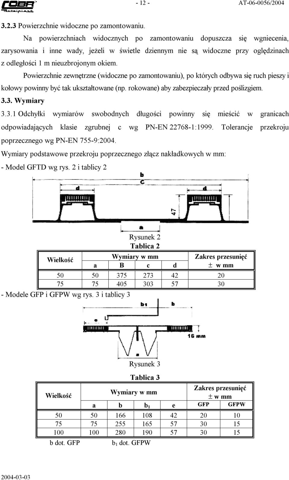 Powierzchnie zewnętrzne (widoczne po zamontowaniu), po których odbywa się ruch pieszy i kołowy powinny być tak ukształtowane (np. rokowane) aby zabezpieczały przed poślizgiem. 3.