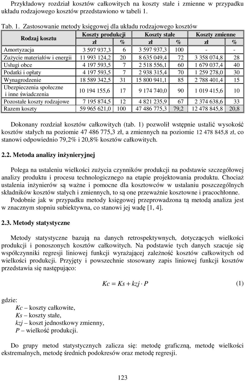 Zastosowanie metody księgowej dla układu rodzajowego kosztów Rodzaj kosztu Koszty produkcji Koszty stałe Koszty zmienne zł % zł % zł % Amortyzacja 3 597 937,3 6 3 597 937,3 100 - - Zużycie materiałów