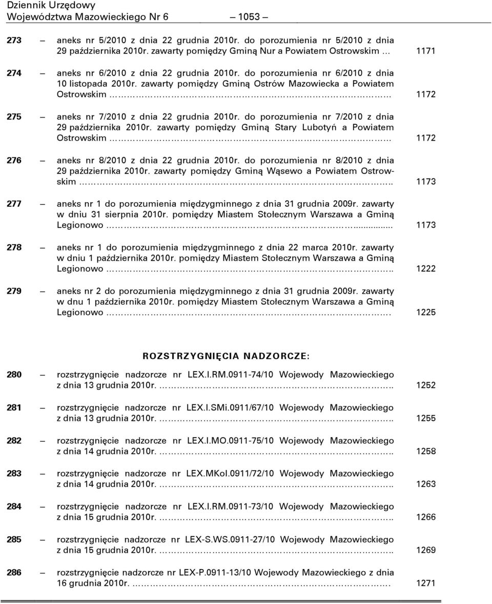 zawarty pomićdzy Gminą Ostrów Mazowiecka a Powiatem Ostrowskim 1172 275 aneks nr 7/2010 z dnia 22 grudnia 2010r. do porozumienia nr 7/2010 z dnia 29 paŝdziernika 2010r.