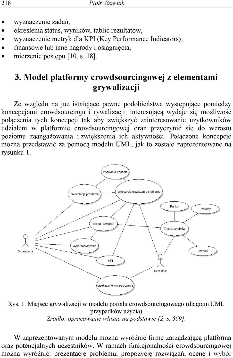 Model platformy crowdsourcingowej z elementami grywalizacji Ze względu na już istniejące pewne podobieństwa występujące pomiędzy koncepcjami crowdsourcingu i rywalizacji, interesującą wydaje się