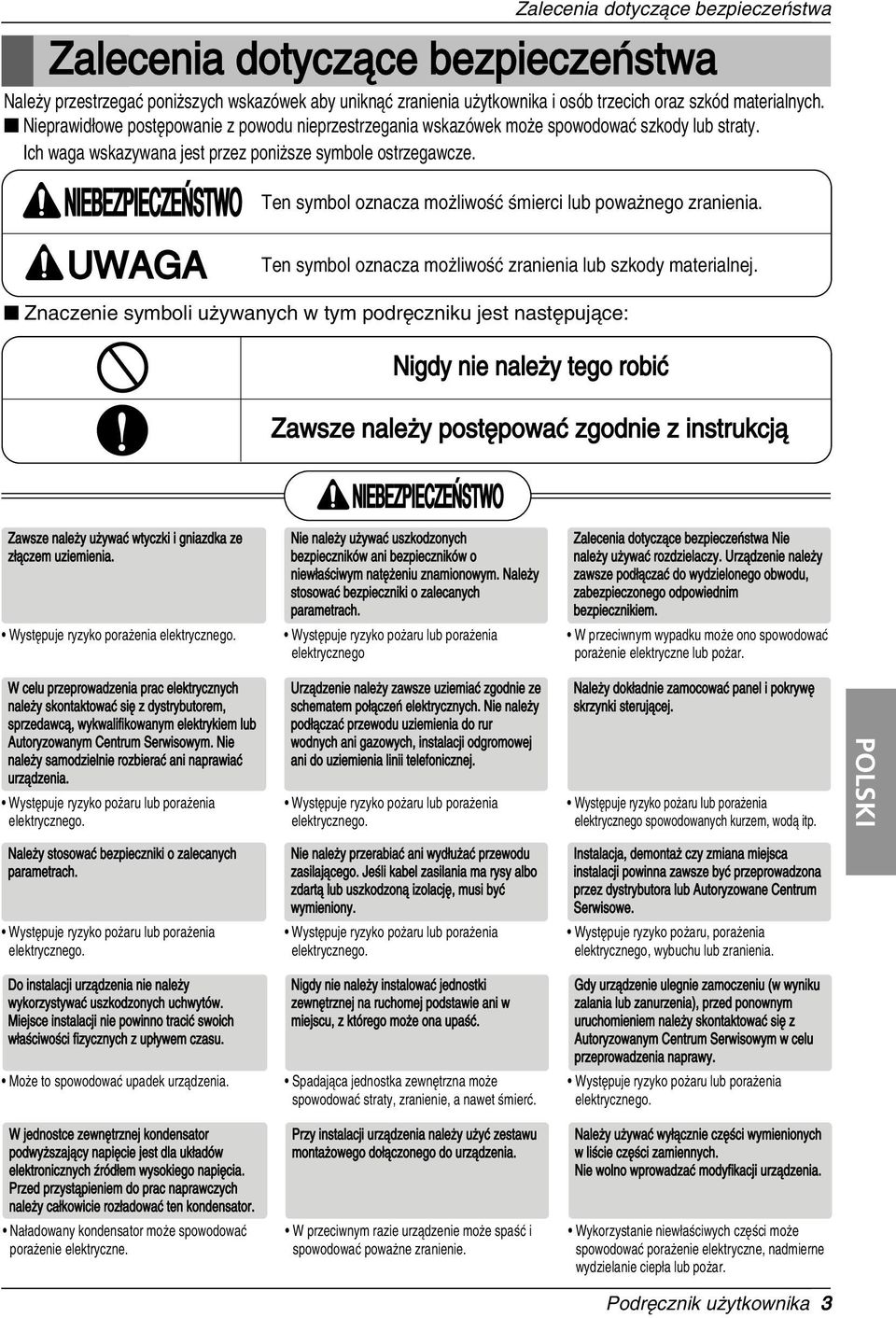 Ten symbol oznacza moíliwo Ú mierci lub powaínego zranienia. Ten symbol oznacza moíliwo Ú zranienia lub szkody materialnej.