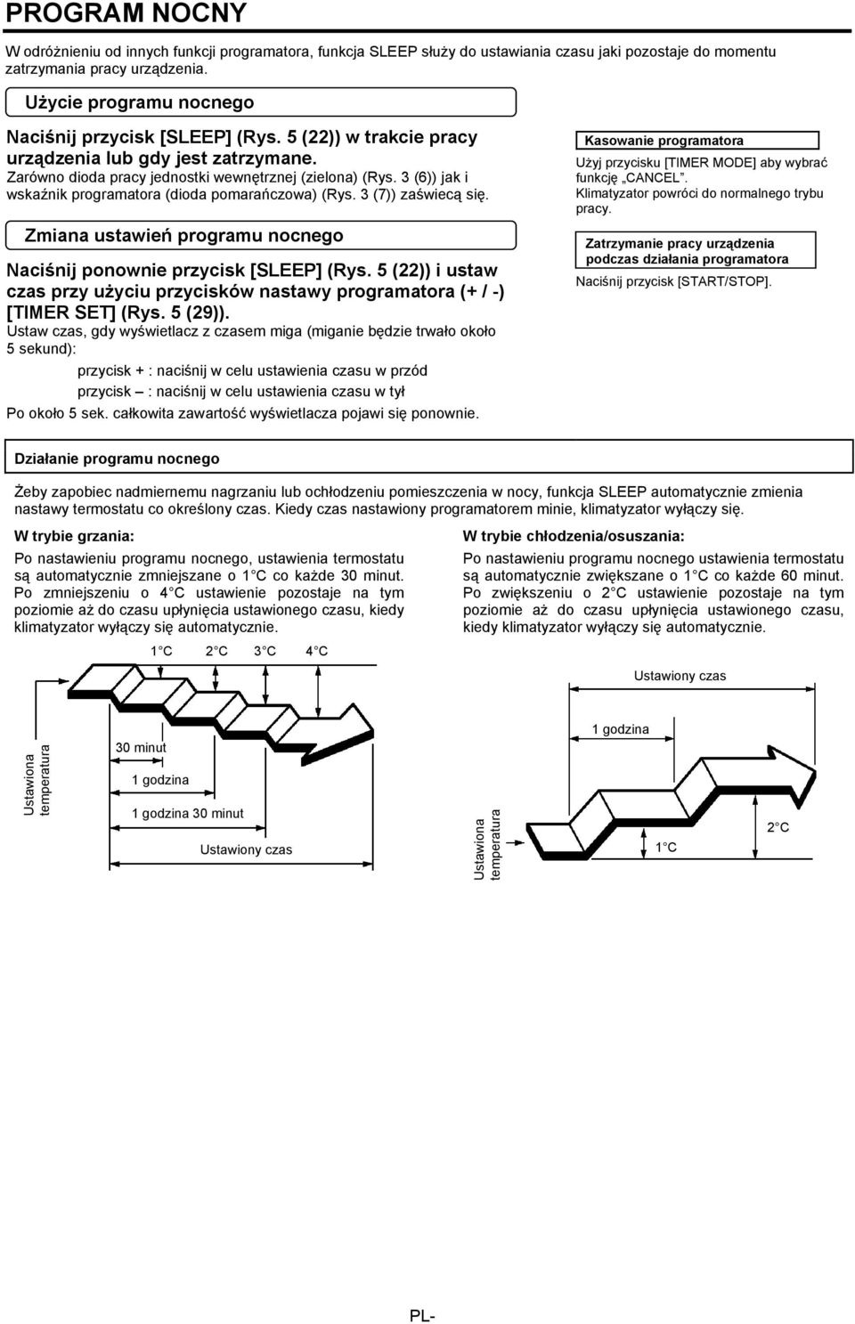 3 (6)) jak i wskaźnik programatora (dioda pomarańczowa) (Rys. 3 (7)) zaświecą się. Zmiana ustawień programu nocnego Naciśnij ponownie przycisk [SLEEP] (Rys.